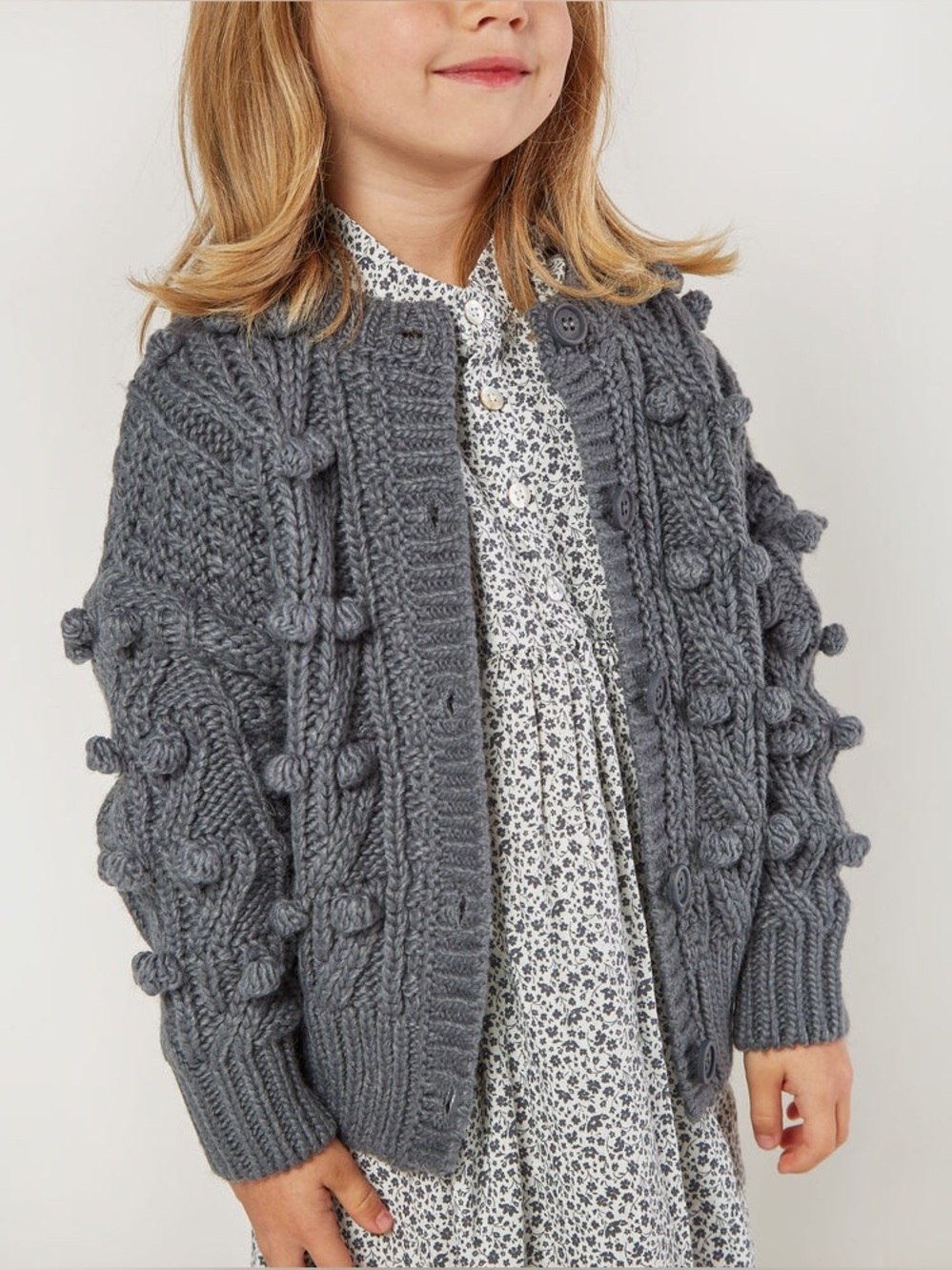 Rylee & Cru Bobble Button Down Cardigan Washed Indigo Crew Neck Size 4-5 Yrs.